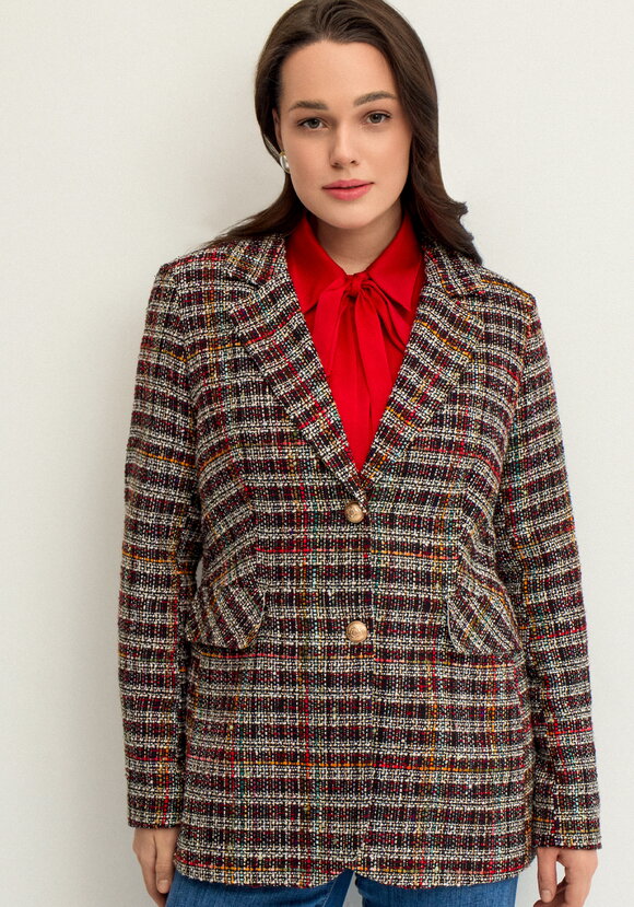 Пиджак из твида в клетку на подкладе шир.  580, рис. 36