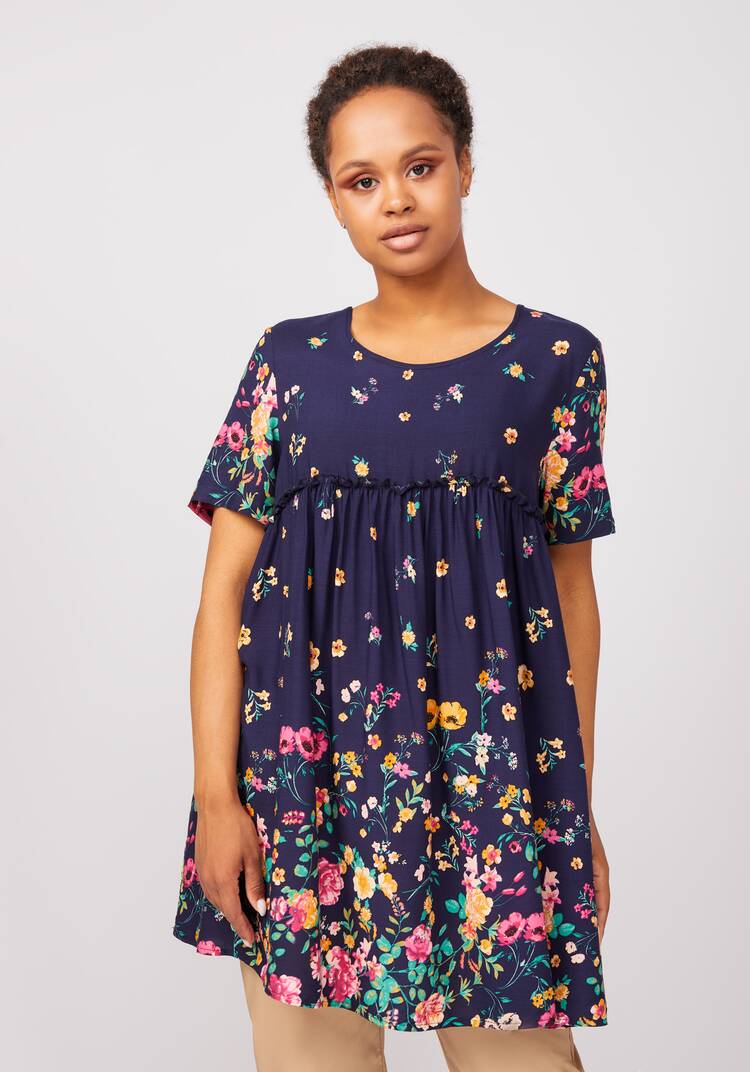 Туника с цветочным принтом свободного кроя шир.  750, рис. 9