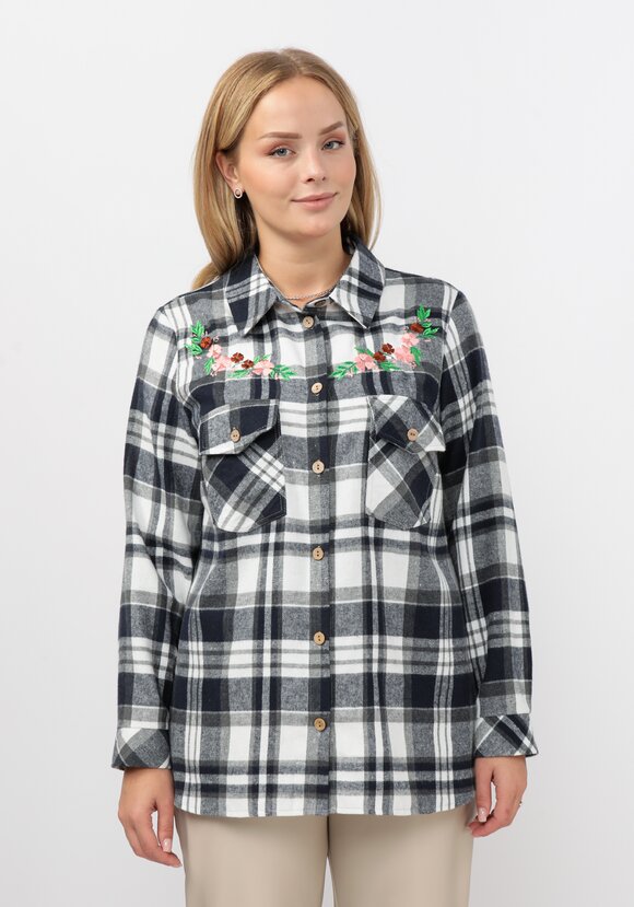 Рубашка в клетку с вышивкой и карманами шир.  580, рис. 12