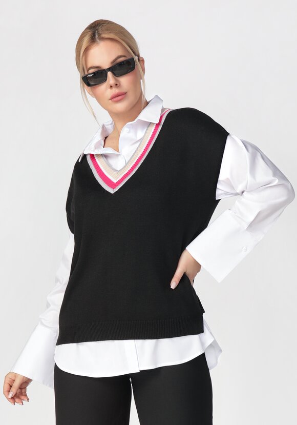 Жилет женский с яркими полосами по V вырезу шир.  580, рис. 1