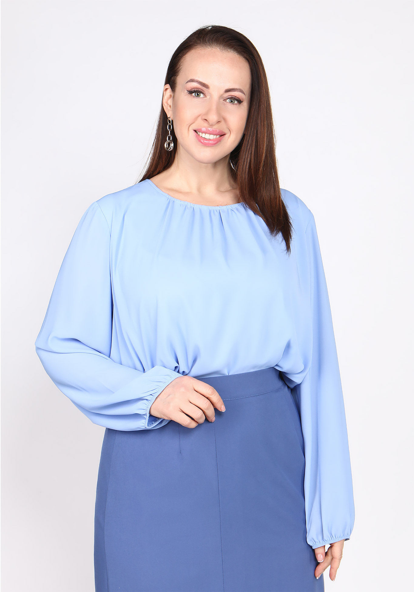 Блуза шифоновая с длинным рукавом Bianka Modeno, размер 64, цвет пудровый - фото 3