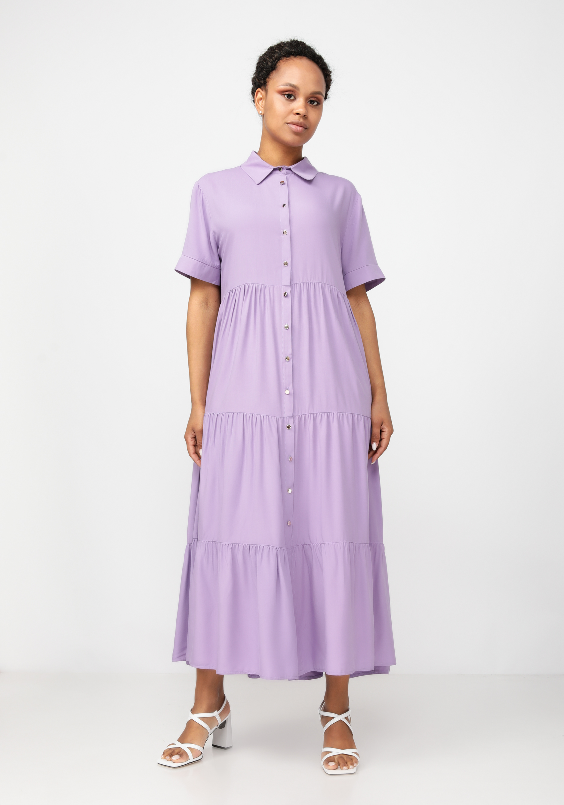 Платье рубашка на пуговицах свободного кроя Bianka Modeno, цвет фиолетовый, размер 50 - фото 5