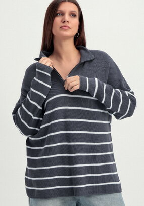 Джемпер в полоску с воротником-поло на молнии
