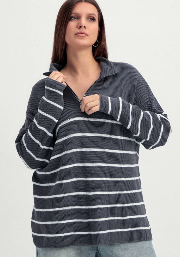 Джемпер в полоску с воротником-поло на молнии шир.  750, рис. 26