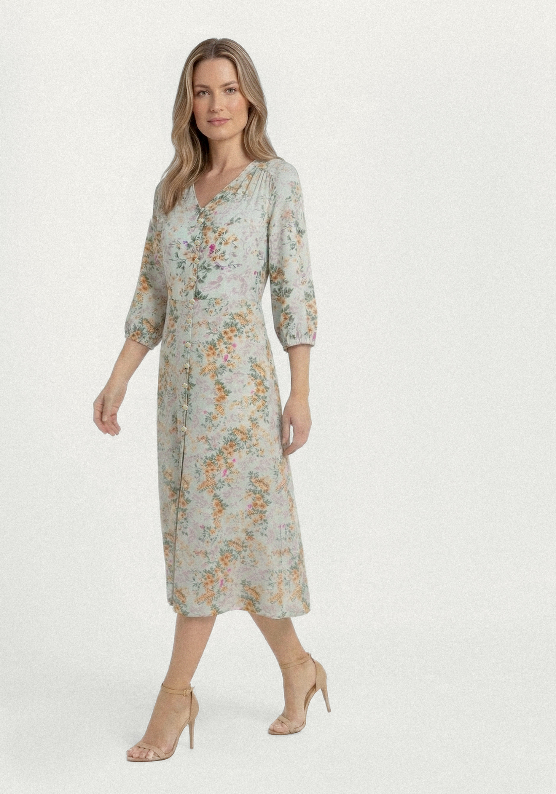 Платье с цветочным принтом на пуговицах
