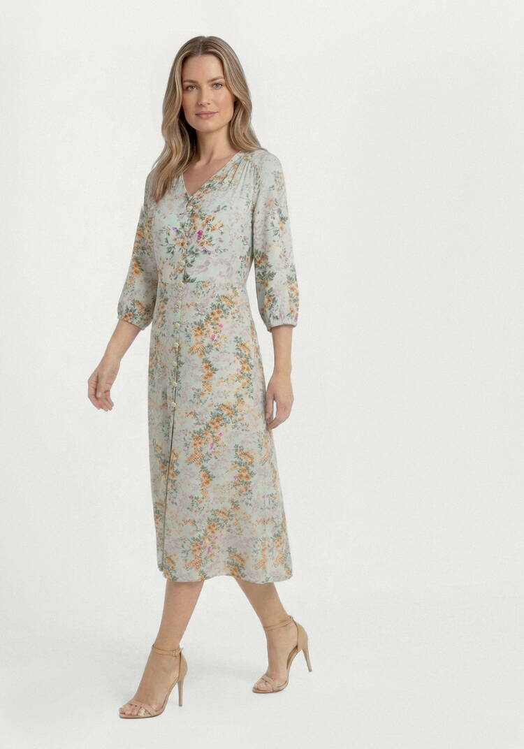 Платье с цветочным принтом на пуговицах шир.  750, рис. 5