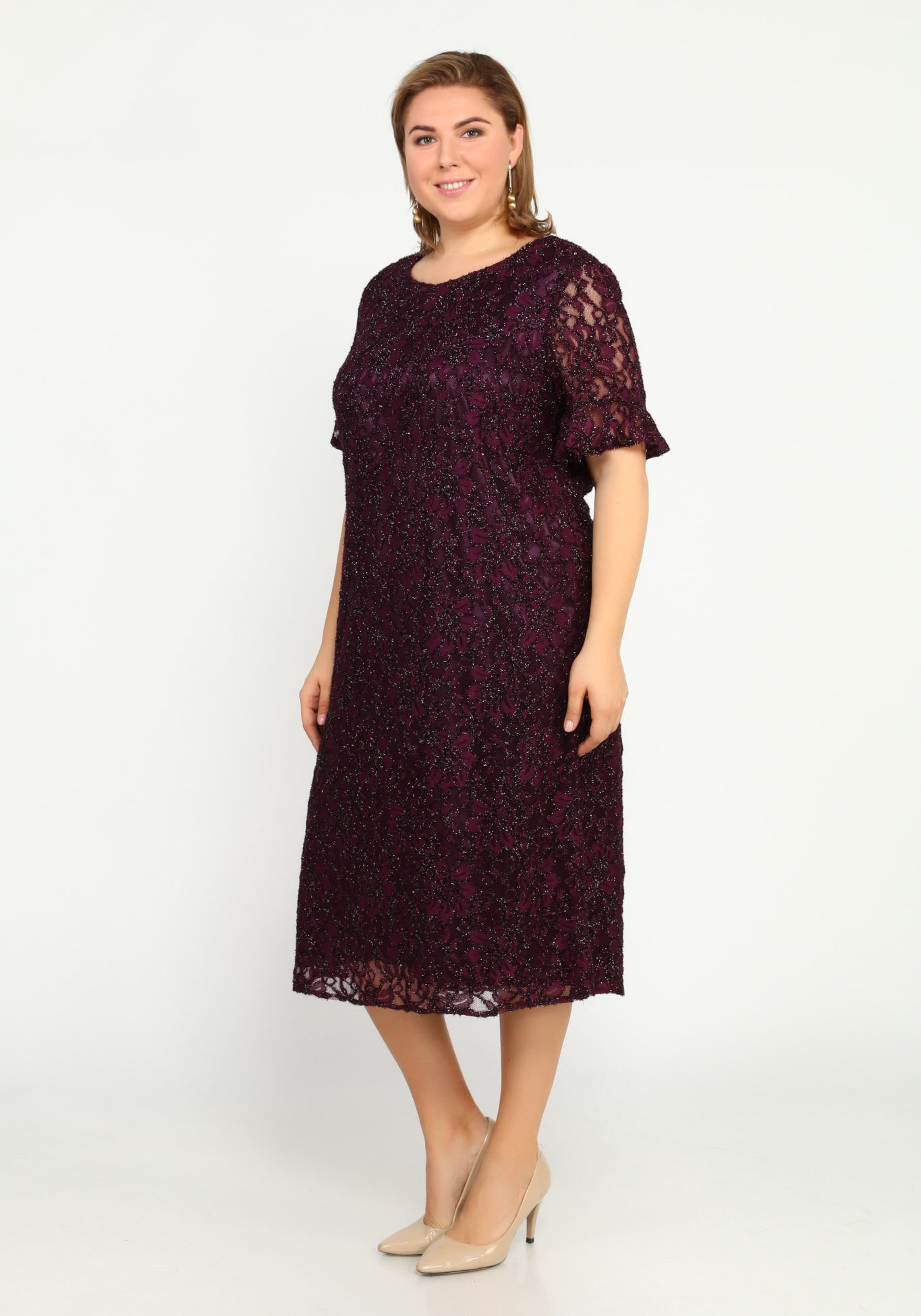 Платье с блеском и узором Bel Fiore, размер 48, цвет баклажановый - фото 7