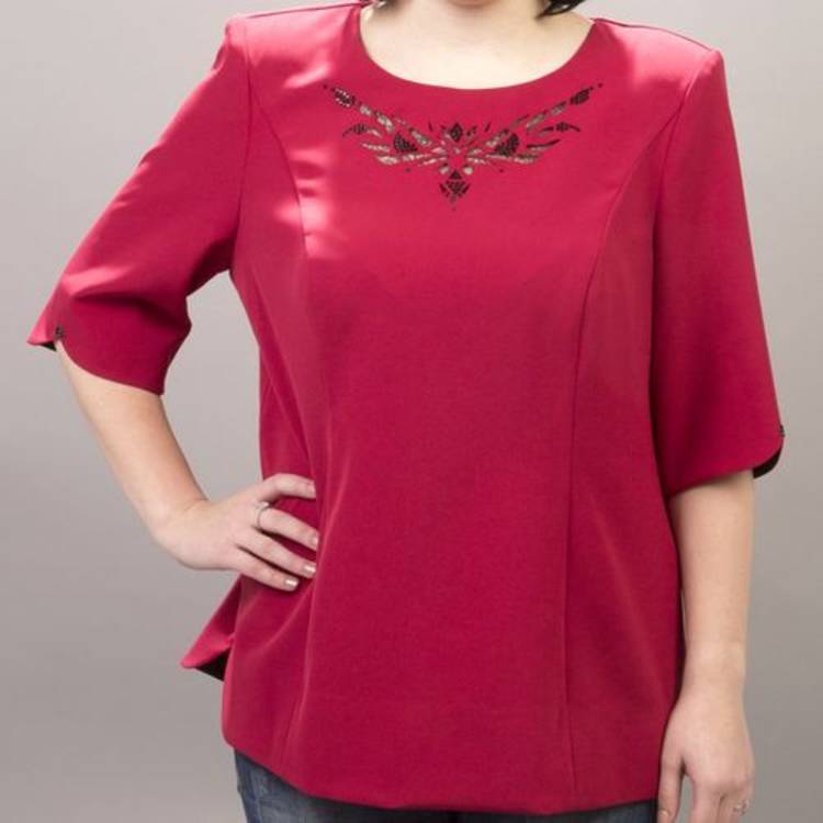 Трикотажная блуза с декоративной перфорацией шир.  750, рис. 3