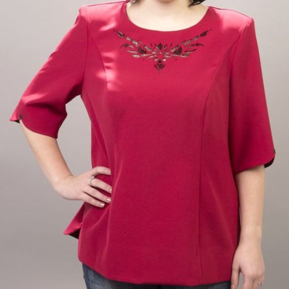 Трикотажная блуза с декоративной перфорацией шир.  580, рис. 3