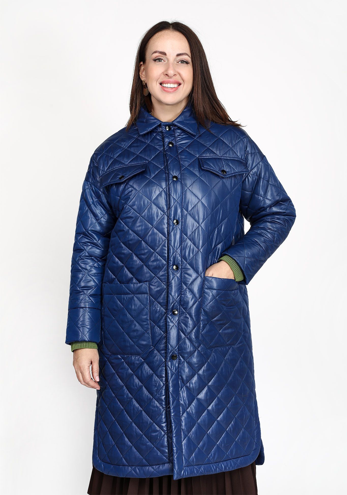 Пальто-рубашка стеганное Julia Weber, размер 48, цвет синий - фото 1