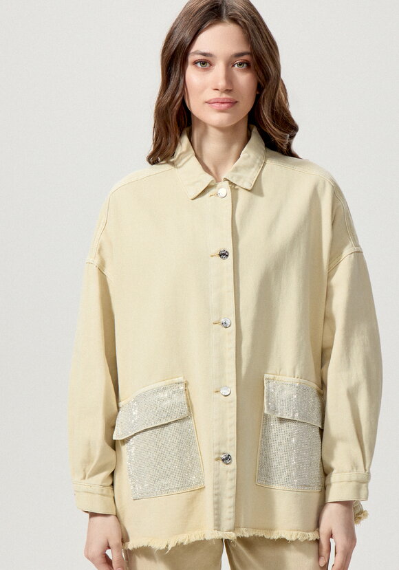 Джинсовая куртка со стразами на карманах шир.  580, рис. 21