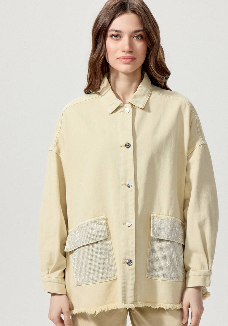 Джинсовая куртка со стразами на карманах шир.  750, рис. 21