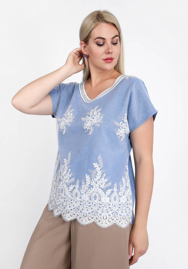 Блуза свободная с кружевной вставкой шир.  750, рис. 5