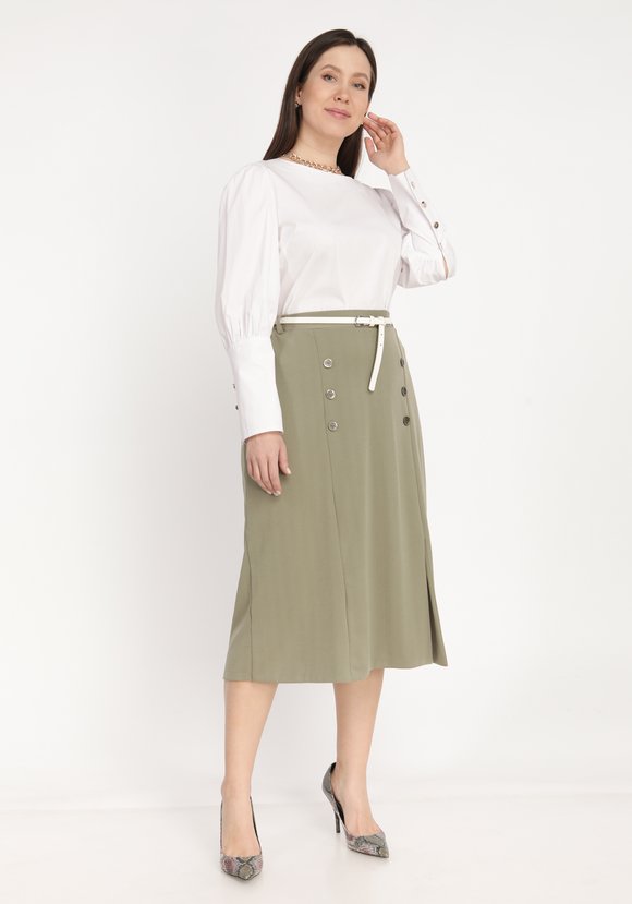 Юбка с декоративными пуговицами и разрезом шир.  580, рис. 8