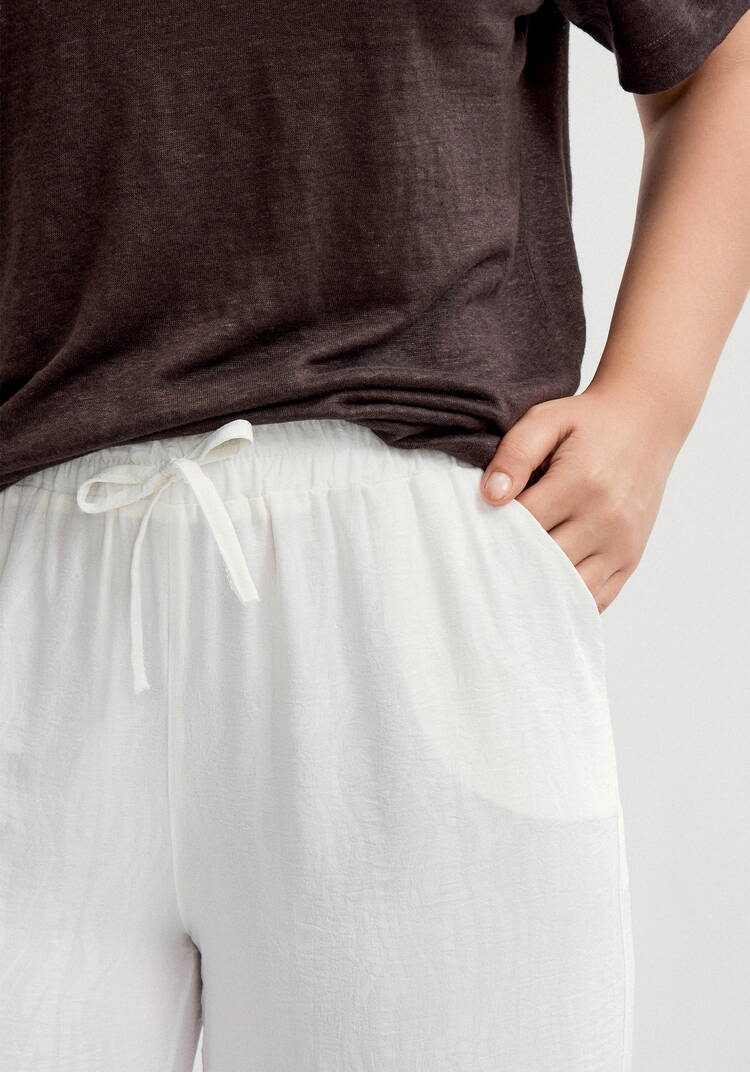 Брюки широкие с оригинальным принтом на ткани шир.  750, рис. 5