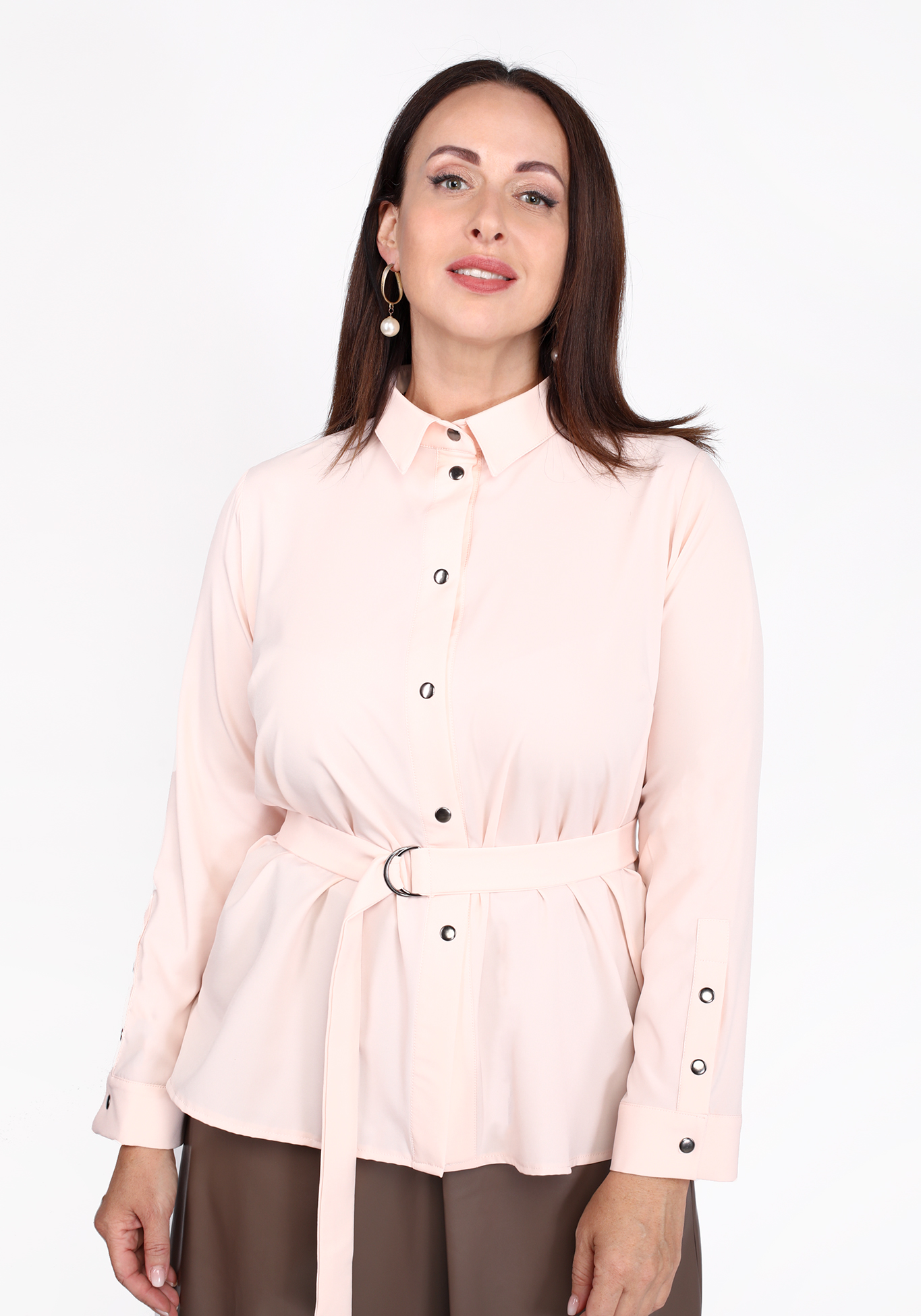 Рубашка классическая с поясом Julia Weber, размер 52, цвет розовый - фото 1