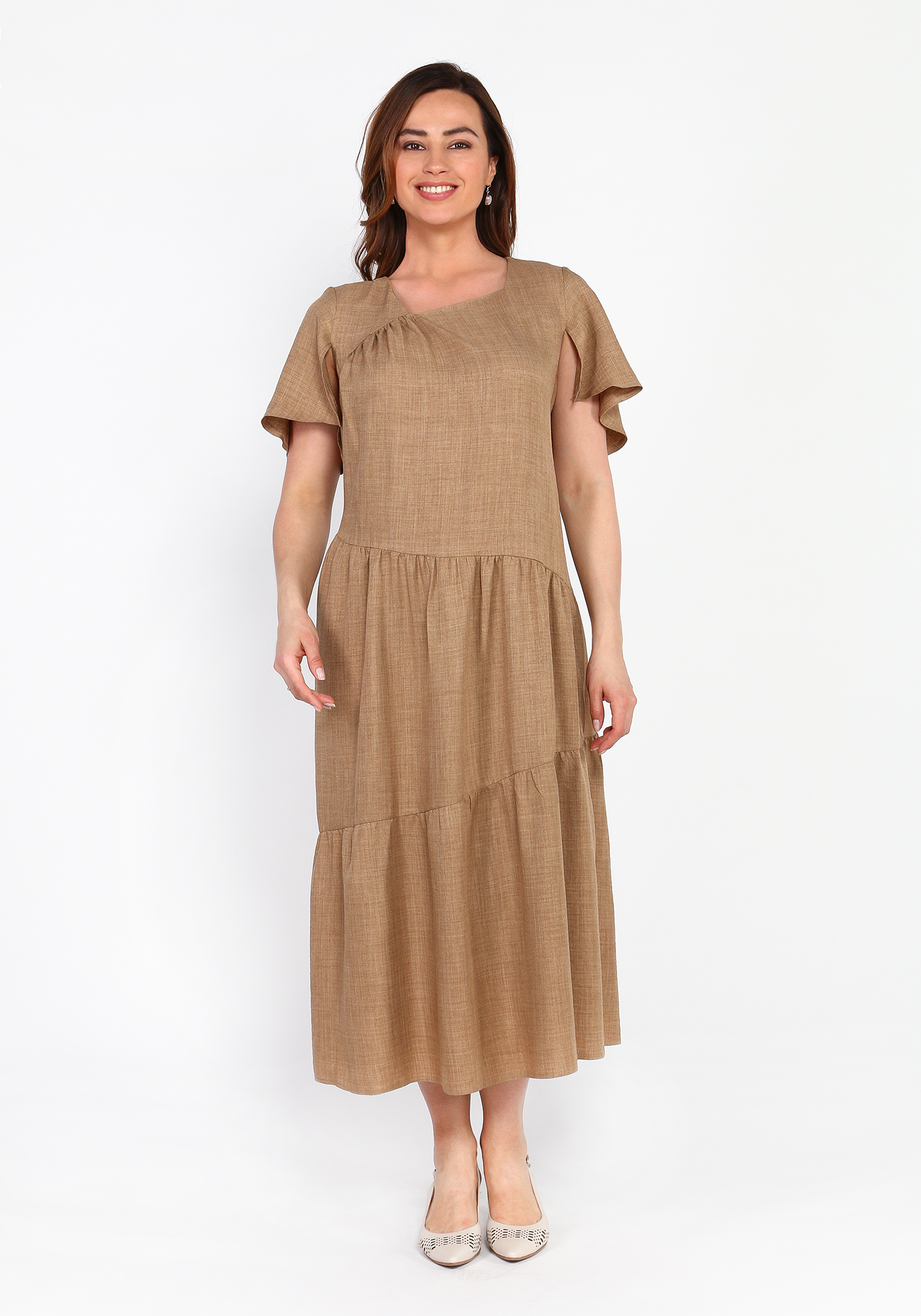 Платье c асимметричными воланами Frida, размер 48, цвет коричневый - фото 1