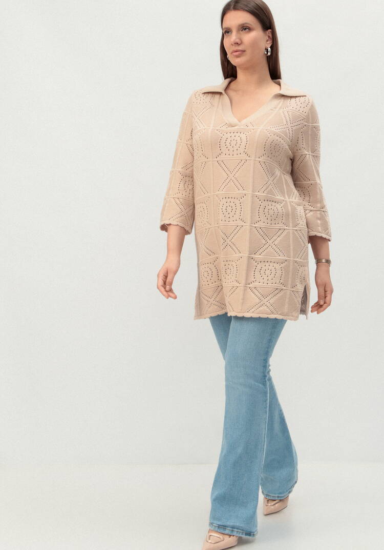 Туника с ажурным рисунком и воротником поло шир.  750, рис. 29