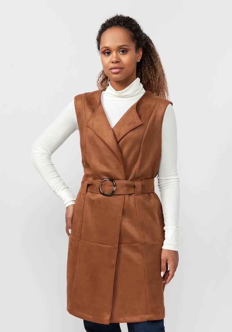 Жилет из экозамши с воротником апаш шир.  750, рис. 6