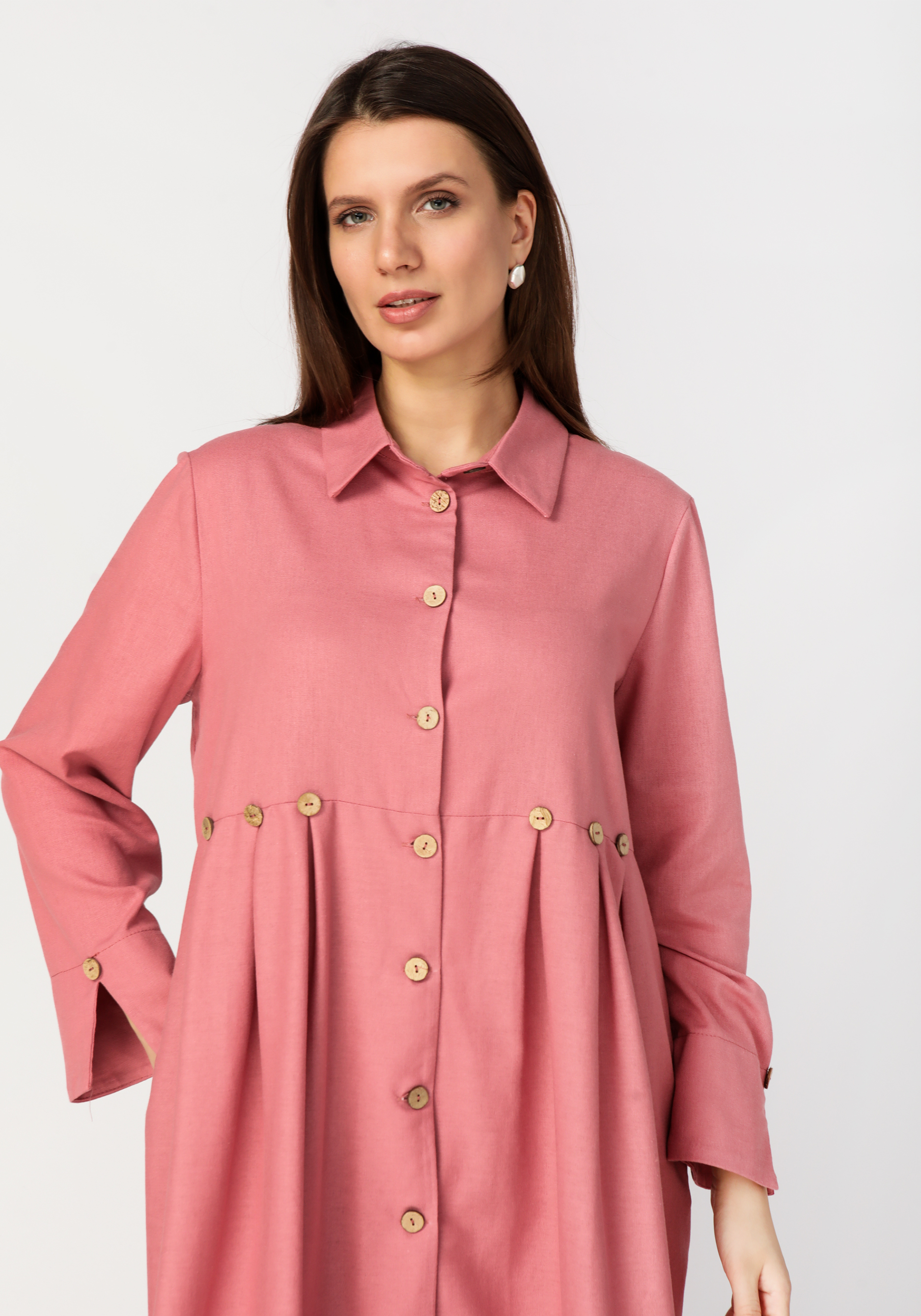 Платье-рубашка из льняной ткани Frida, цвет розовый, размер 58-60 - фото 9