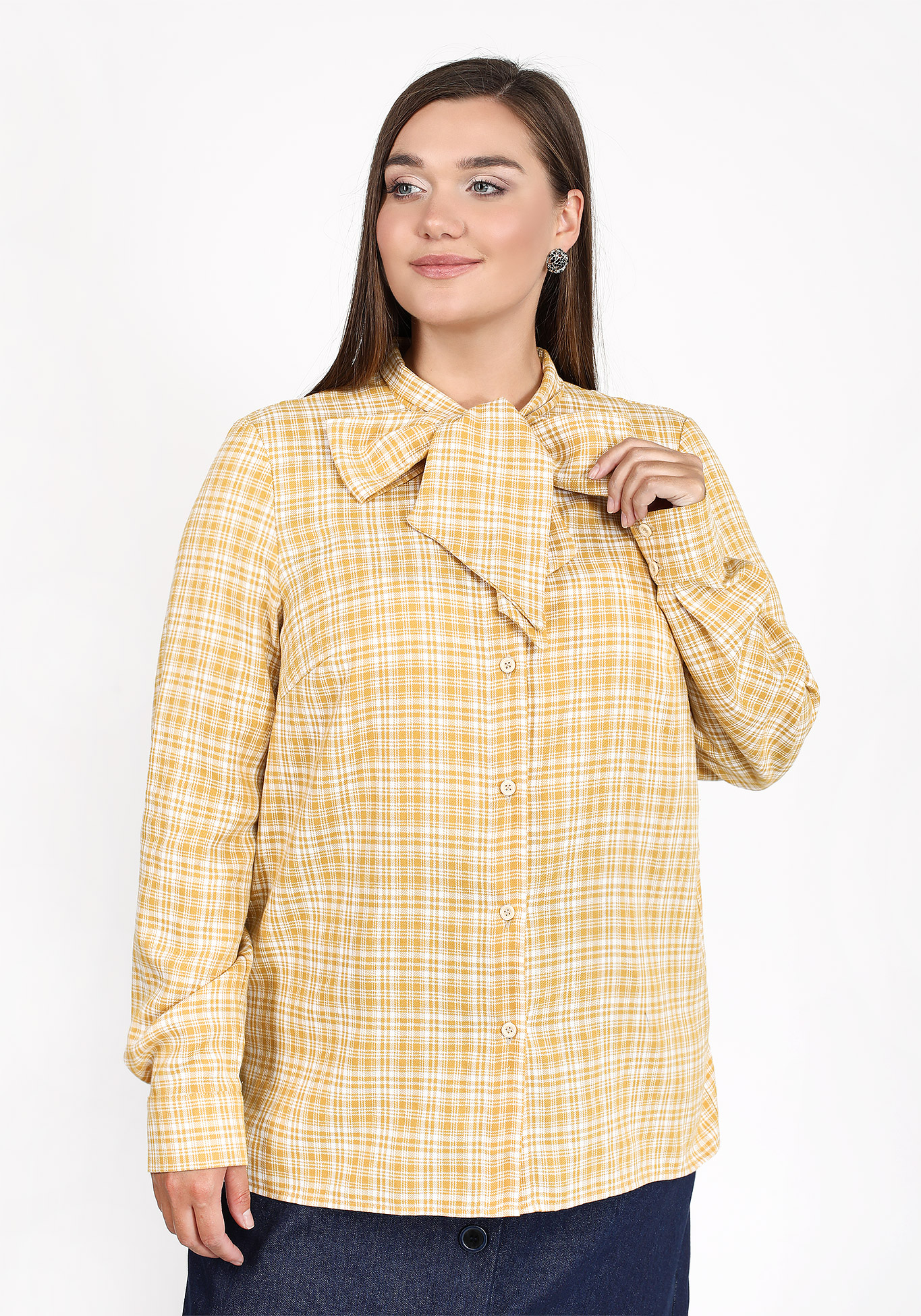 Блуза в клетку с бантом