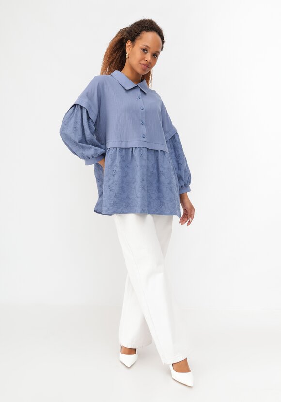 Блуза ажурная с отрезной кокеткой шир.  580, рис. 14