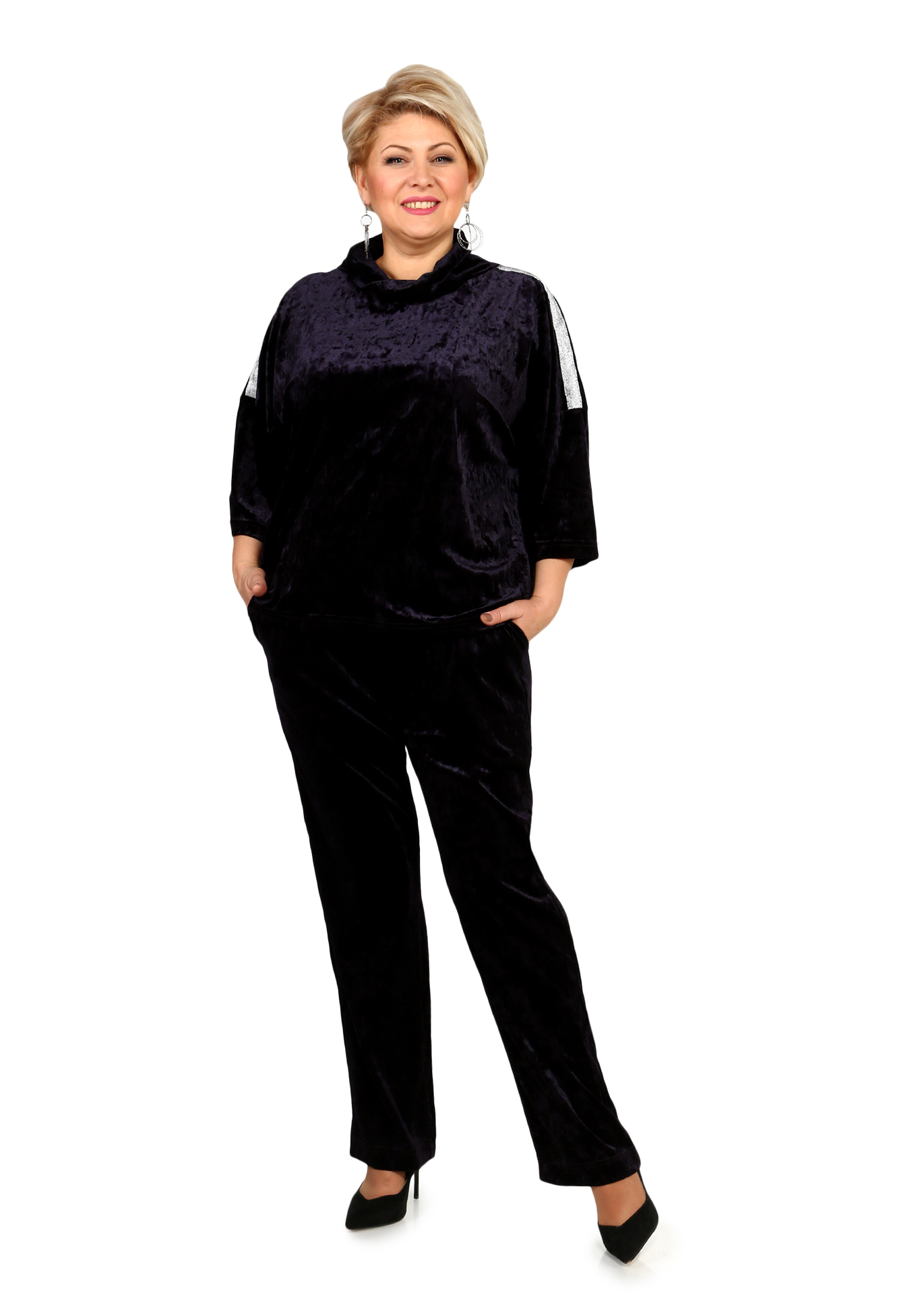 Костюм: брюки и джемпер с воротом Синель, размер 46, цвет чернильный - фото 1
