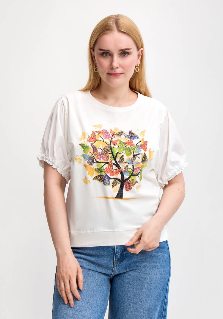 Блуза с ярким принтом и коротким рукавом шир.  750, рис. 21