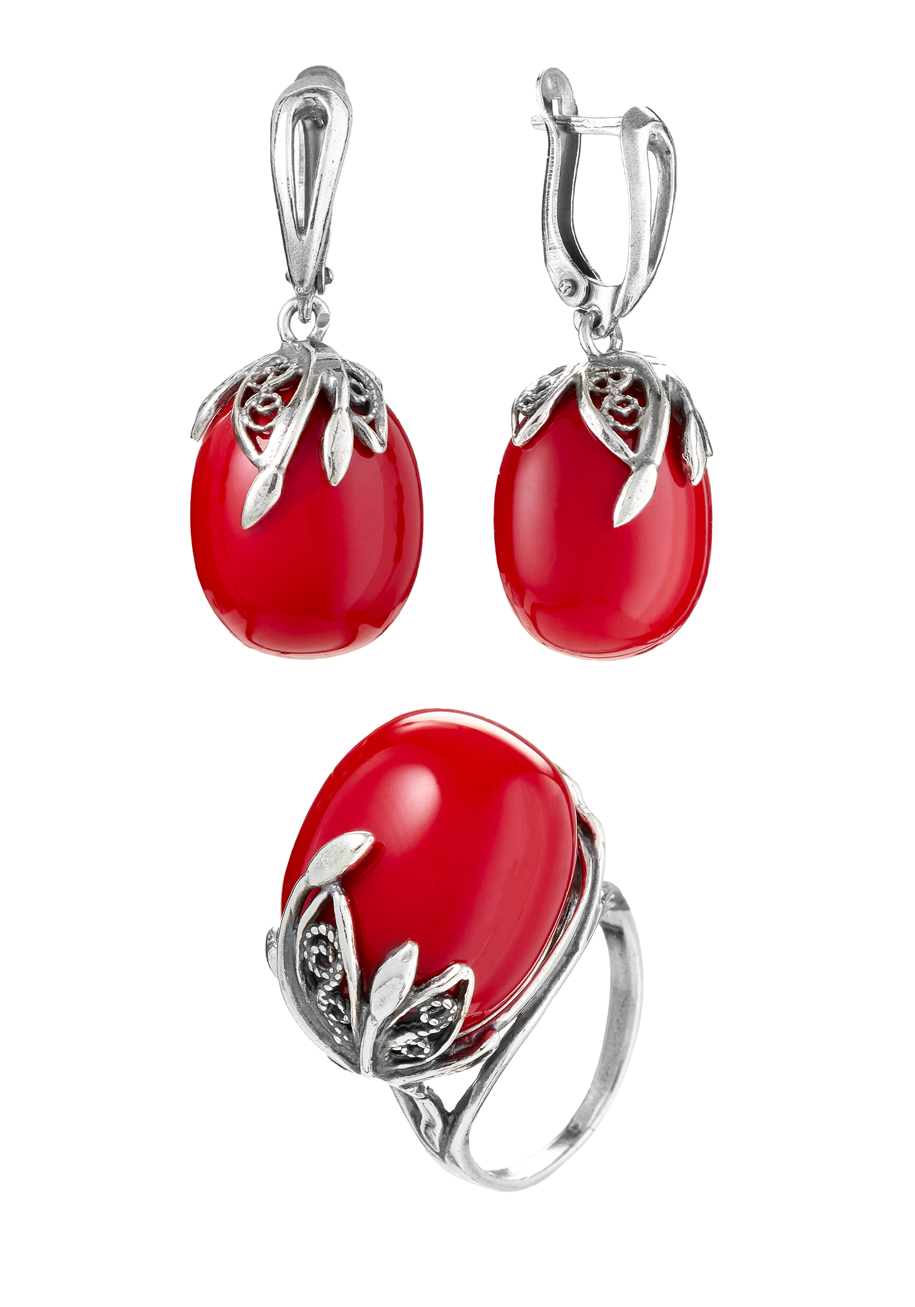 Комплект "Сладкие ягоды" (серьги+ кольцо) Silver Star, цвет красный, размер 18