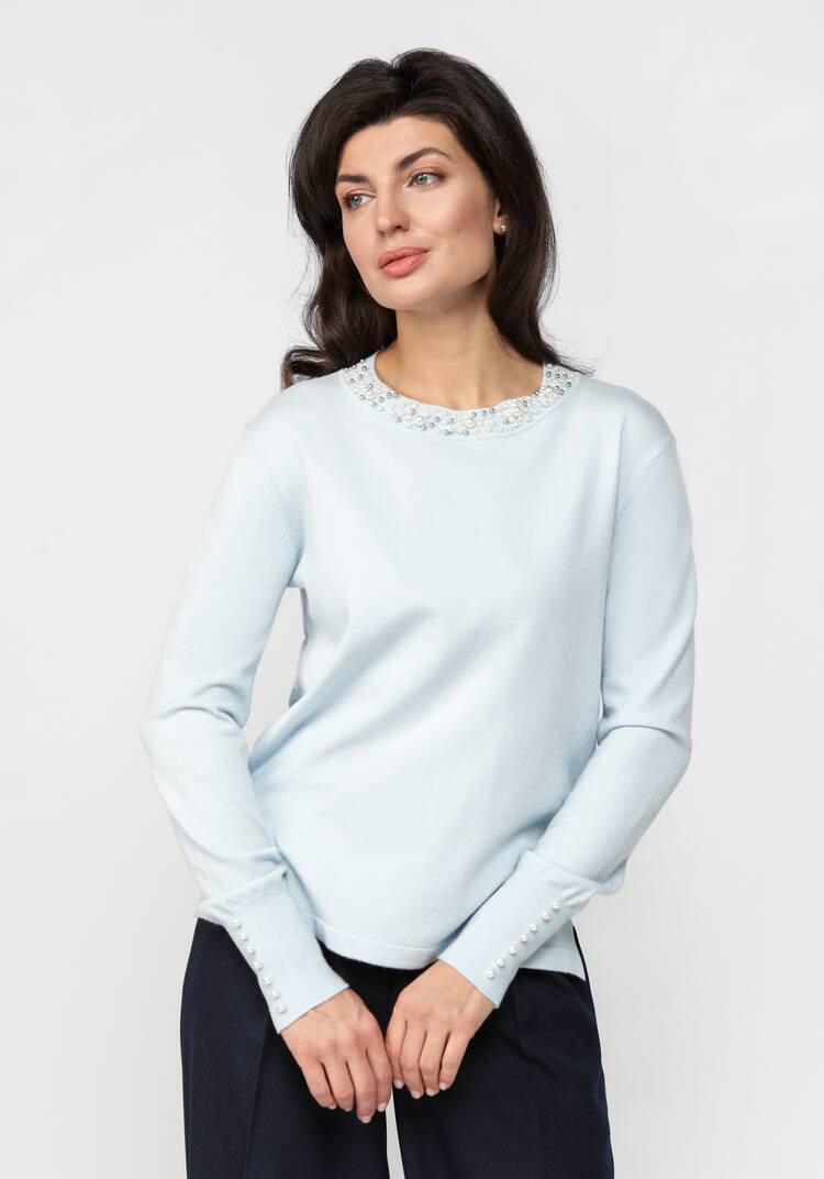 Джемпер с декором из жемчуга по горловине шир.  750, рис. 30