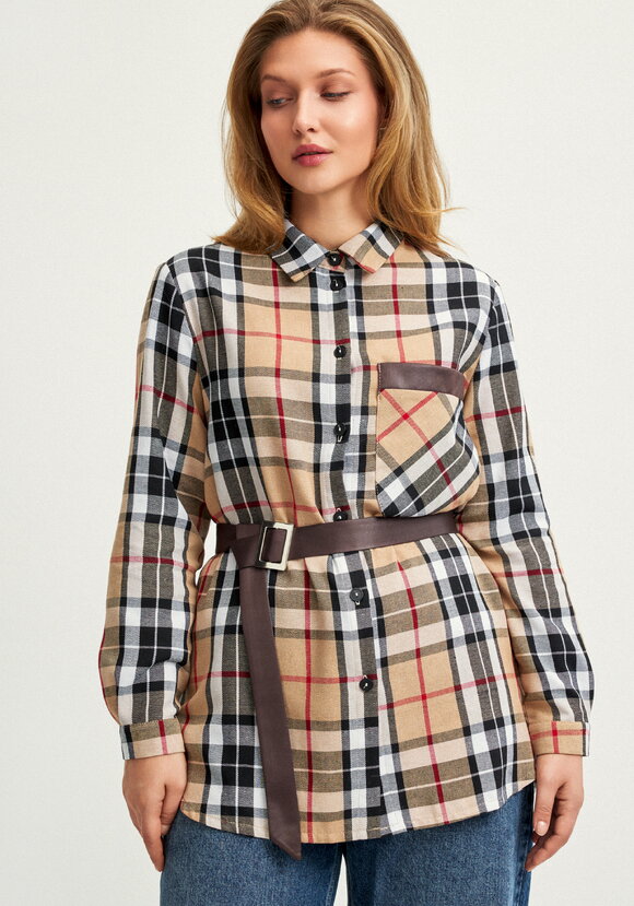 Рубашка в клетку с поясом шир.  580, рис. 18