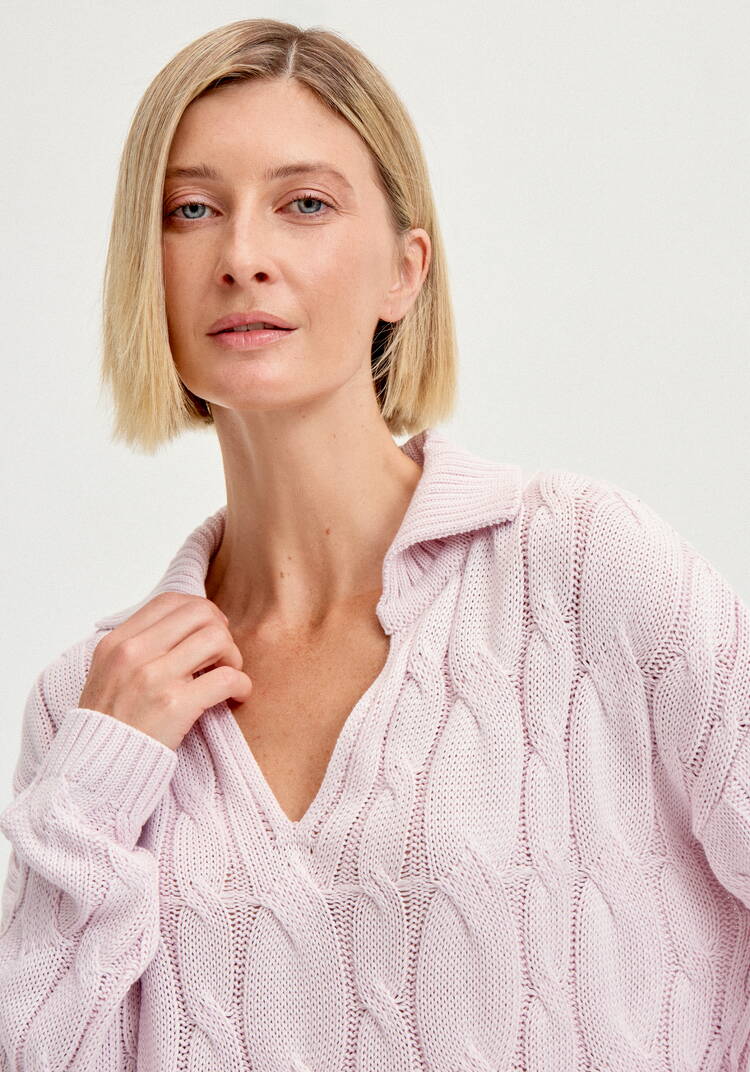 Джемпер с косами и воротником-поло шир.  750, рис. 27