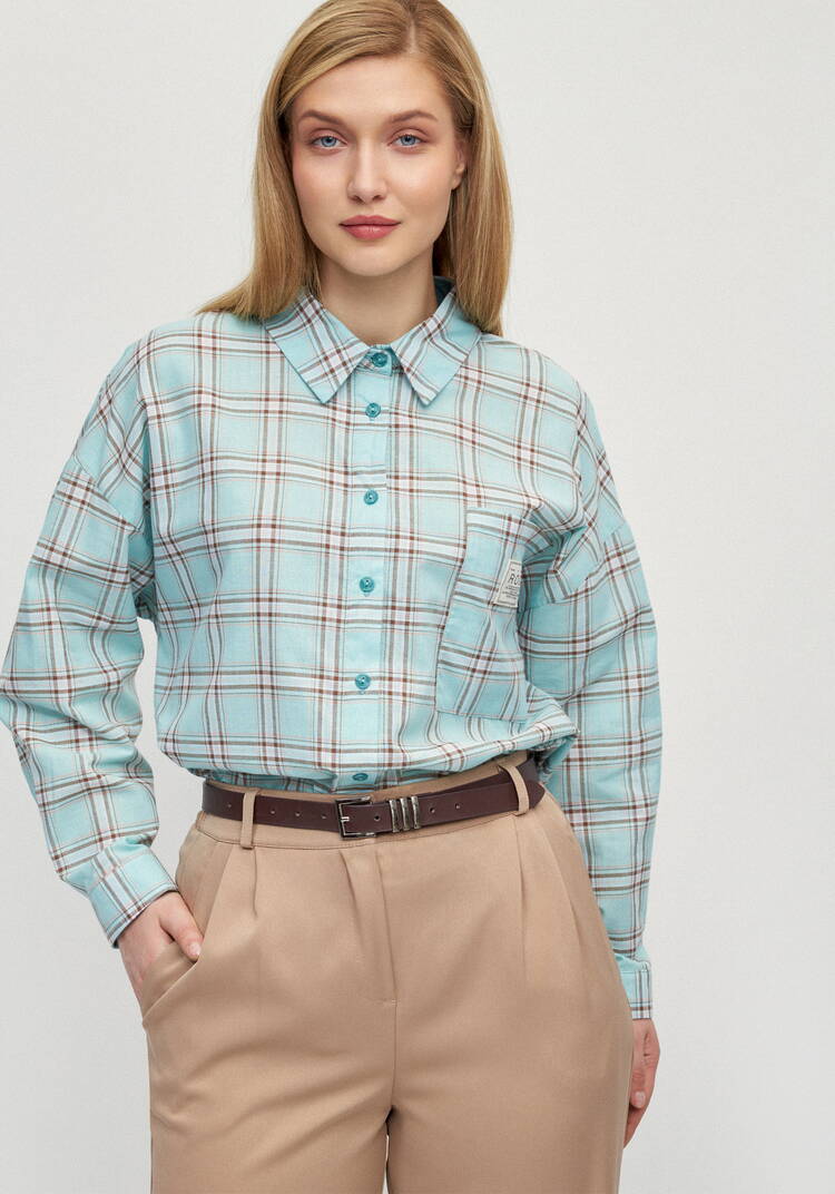 Рубашка в клетку с комбинацией трикотажа шир.  750, рис. 9