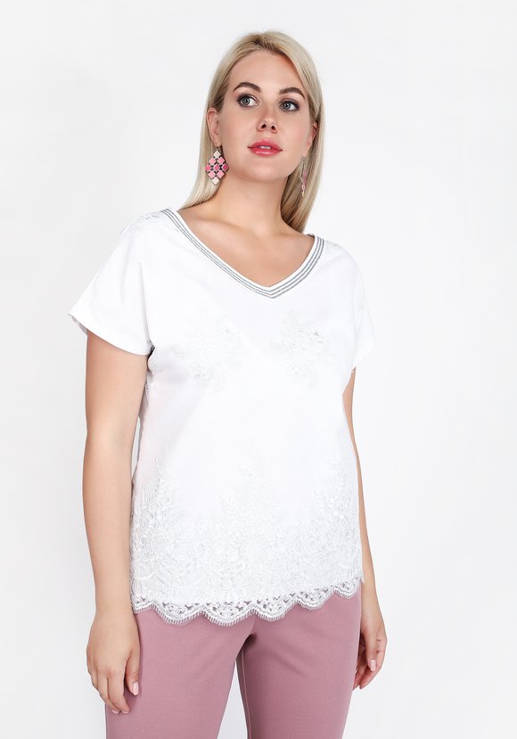 Блуза свободная с кружевной вставкой шир.  580, рис. 1