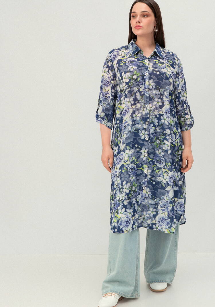 Рубашка удлинённая с цветочным принтом шир.  750, рис. 17