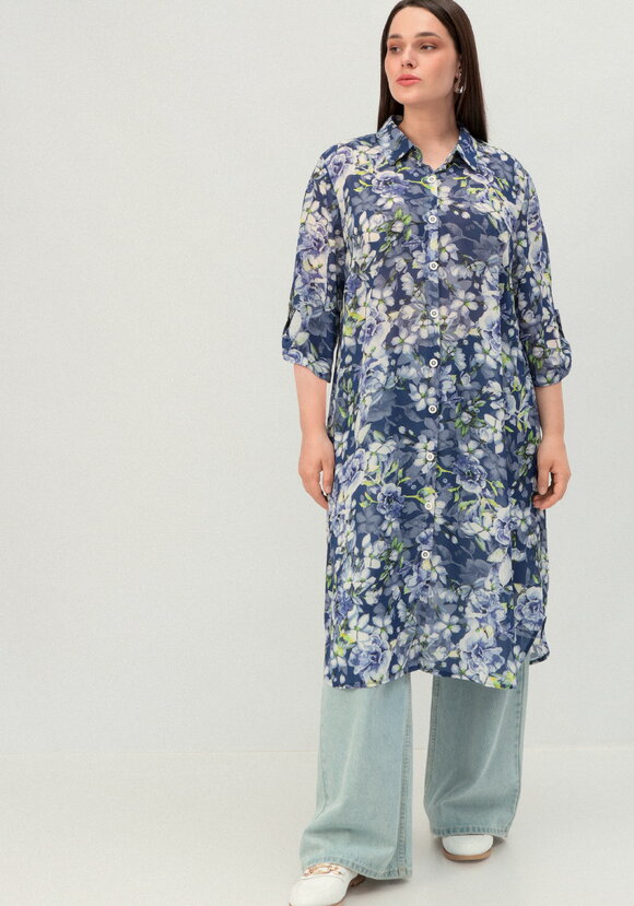 Рубашка удлинённая с цветочным принтом шир.  580, рис. 17