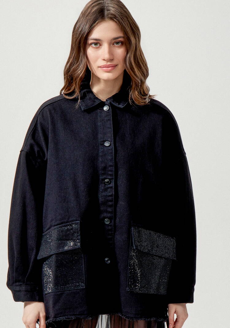 Джинсовая куртка со стразами на карманах шир.  750, рис. 27