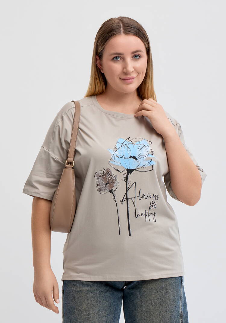 Футболка с флоральным принтом шир.  750, рис. 1