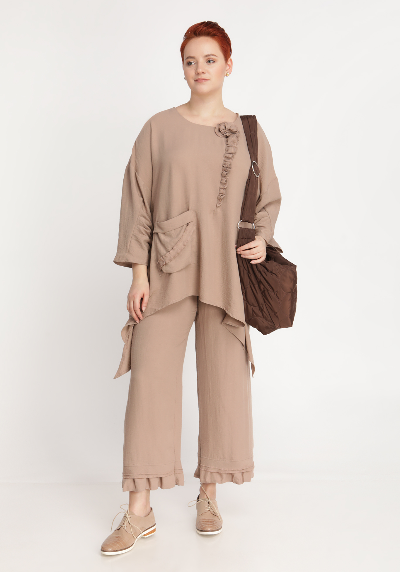 Костюм-двойка: удлиненная блуза и брюки, размер 50, цвет индиго - фото 7