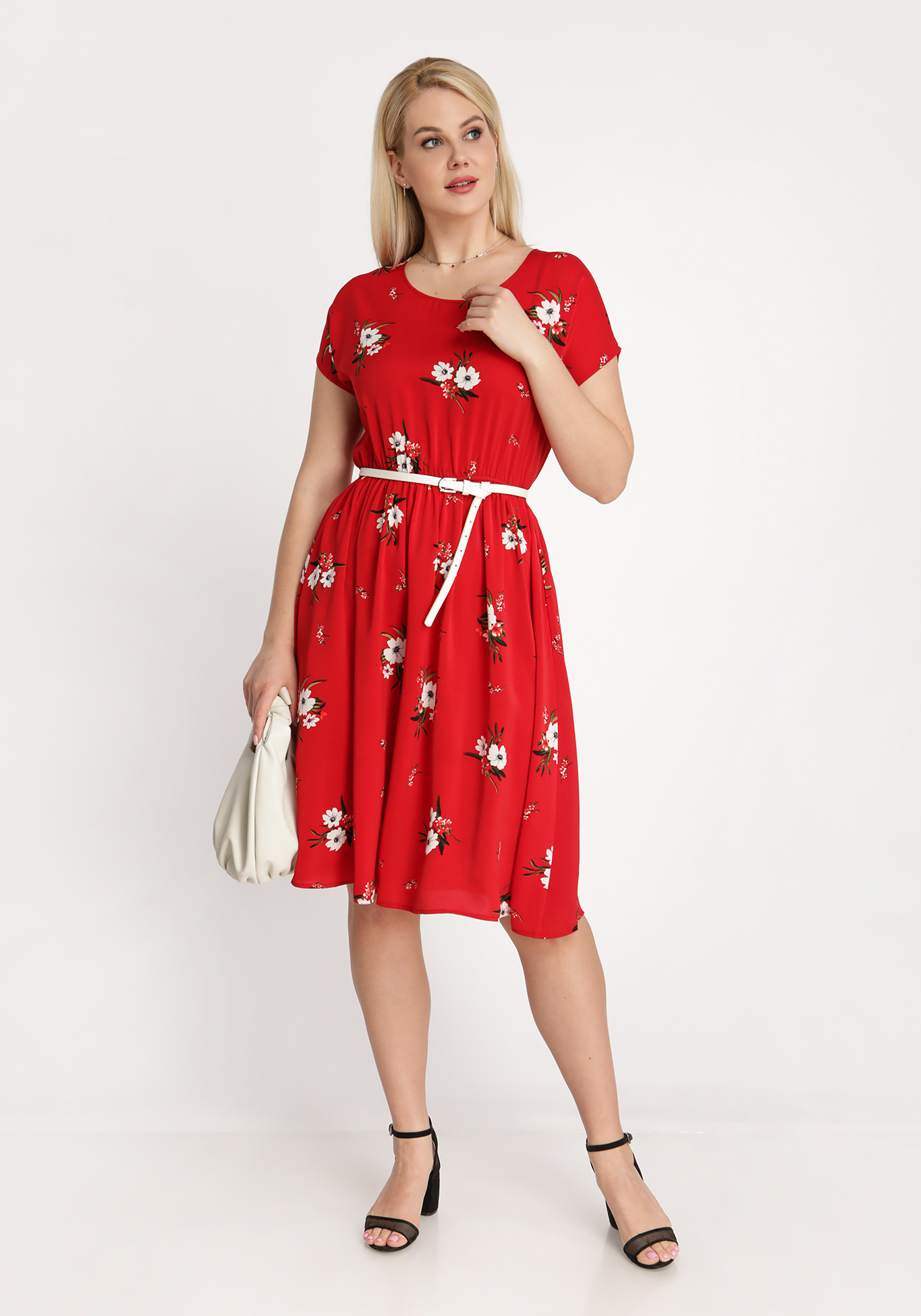 Платье А-силуэта с резинкой на талии, размер 52, цвет красный - фото 7