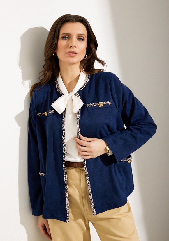 Жакет с тесьмой и декоративными пуговицами шир.  580, рис. 8