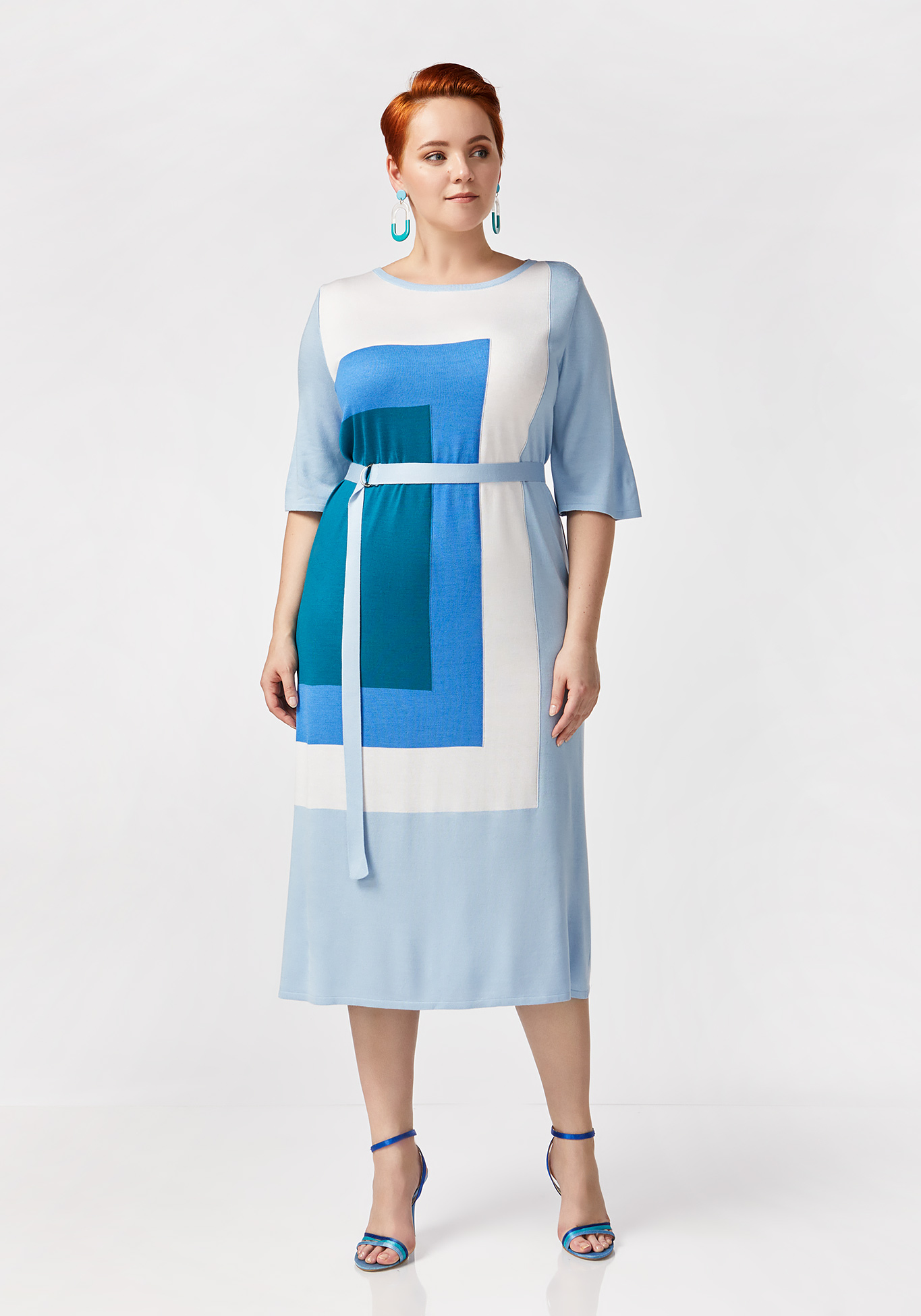 Платье с принтом "коллор блок" Vivawool, размер 42, цвет голубой - фото 1