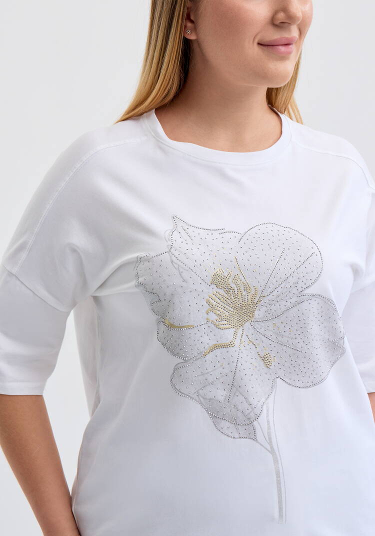 Футболка с цветочным принтом и стразами шир.  750, рис. 5