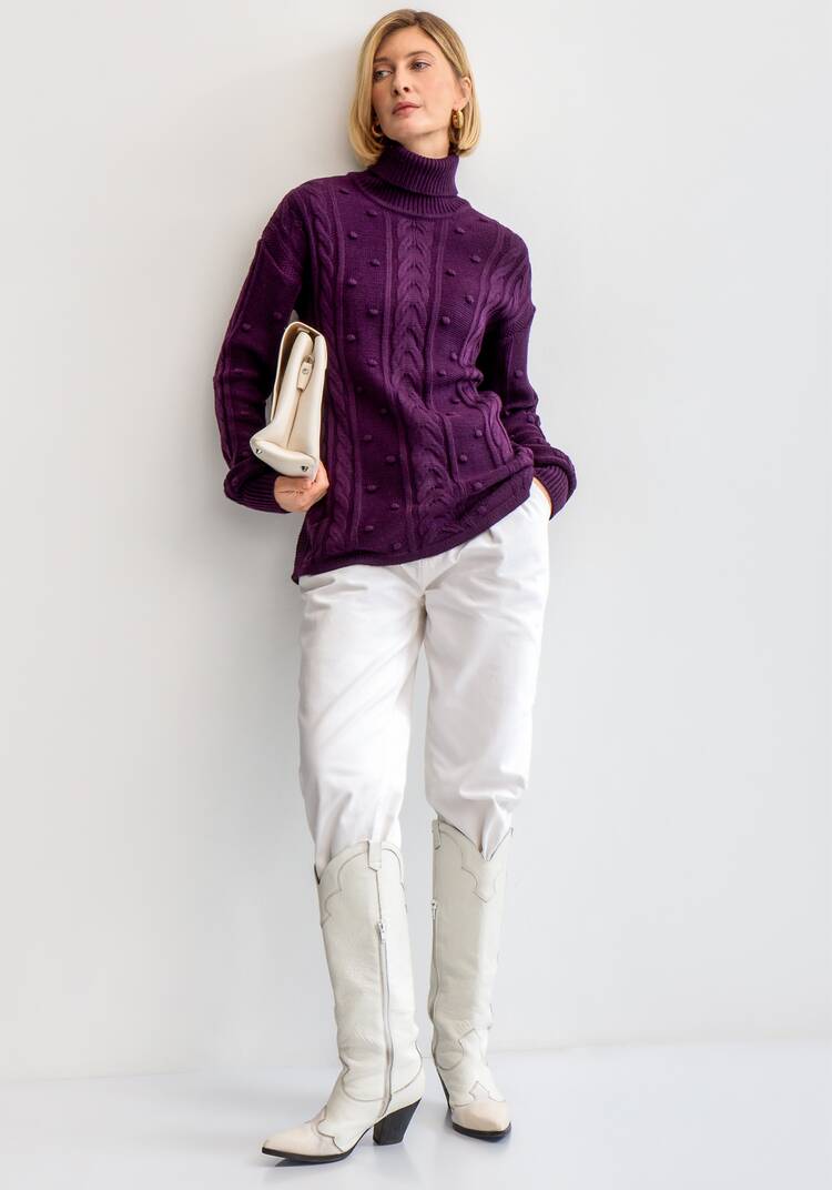 Джемпер с высокой горловиной и косами шир.  750, рис. 39