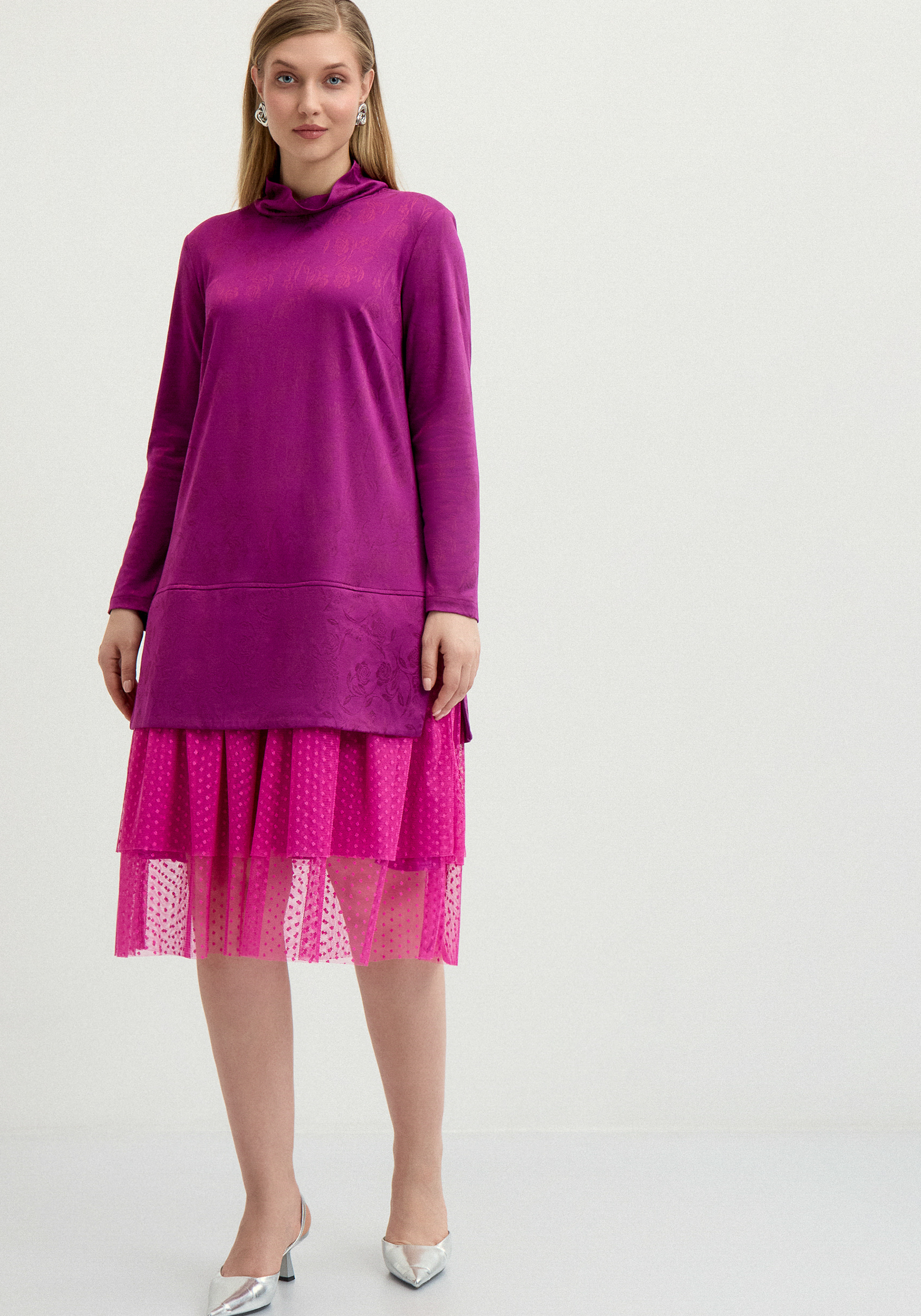 

Платье с ярусами из сeтки, Бордовый