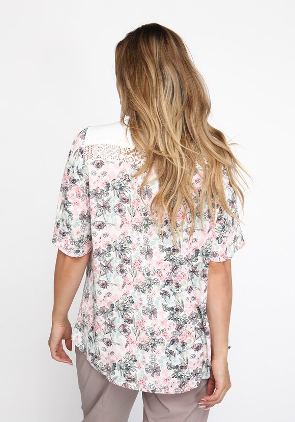 Блуза в цветочек с кружевом шир.  580, рис. 6