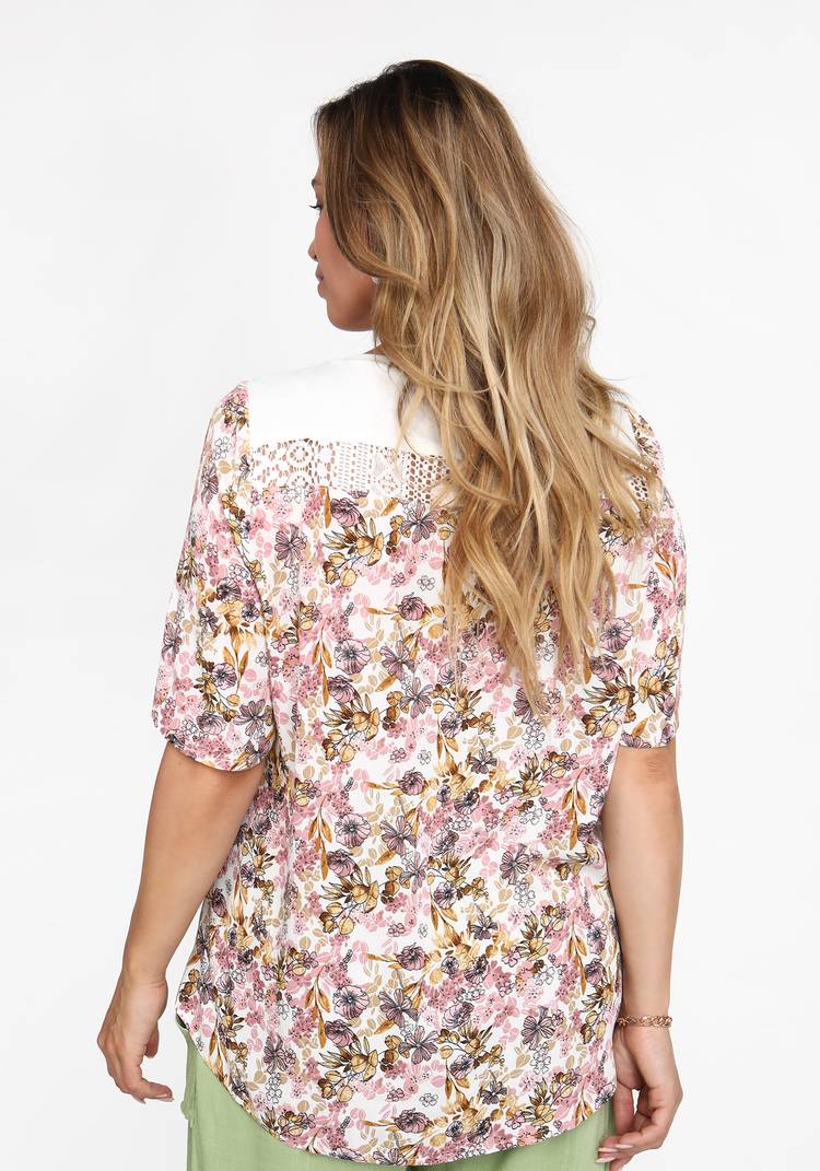 Блуза в цветочек с кружевом шир.  750, рис. 3