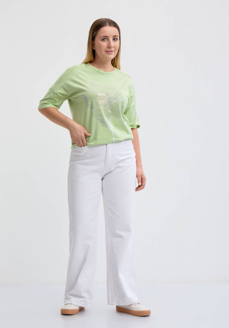 Футболка с цветочным принтом и стразами шир.  750, рис. 27