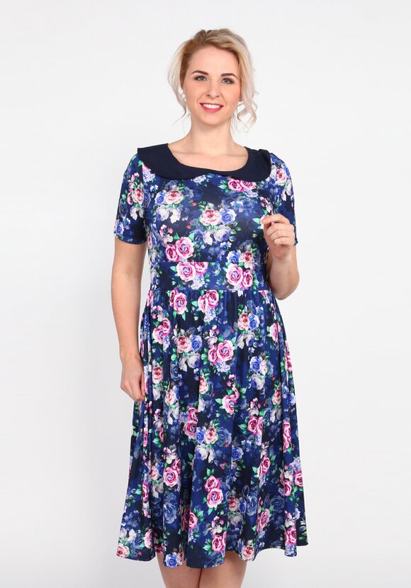 Платье с контрастным воротом и принтом шир.  580, рис. 2