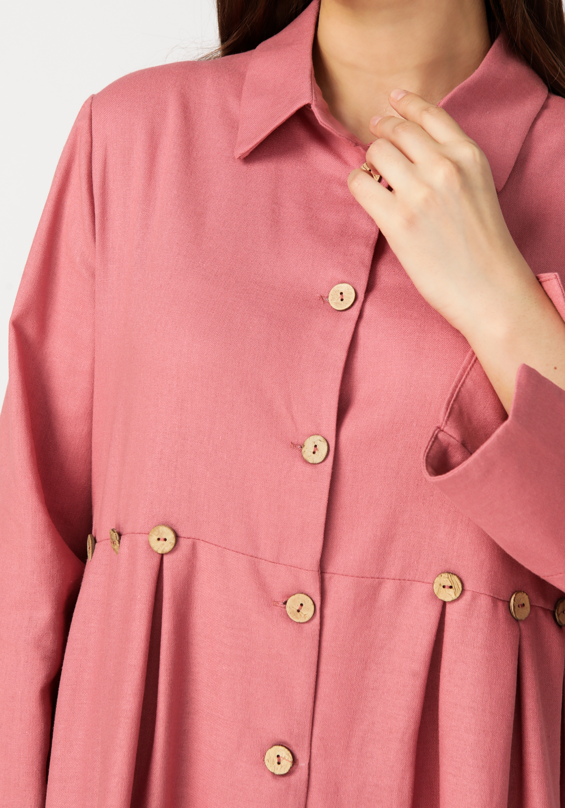 Платье-рубашка из льняной ткани Frida, цвет розовый, размер 58-60 - фото 10